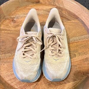 Hoka Women's Cream and Light Blue Athletic Shoes